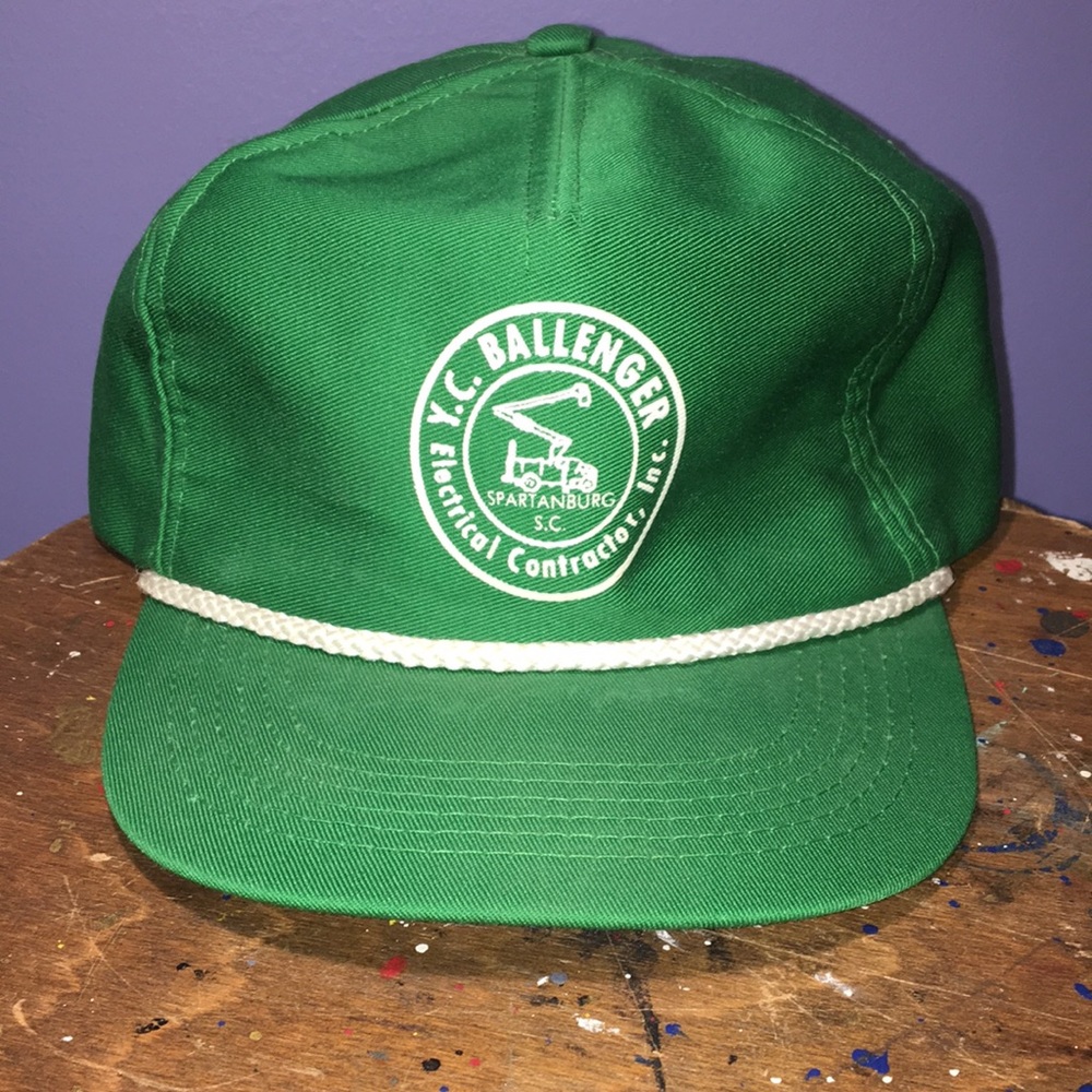 NWOT vintage style trucker hat rope brim style full 5 panel green white USA cap